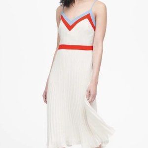 Banana Republic Color Block Red White and Blue Pleated Midi Dress